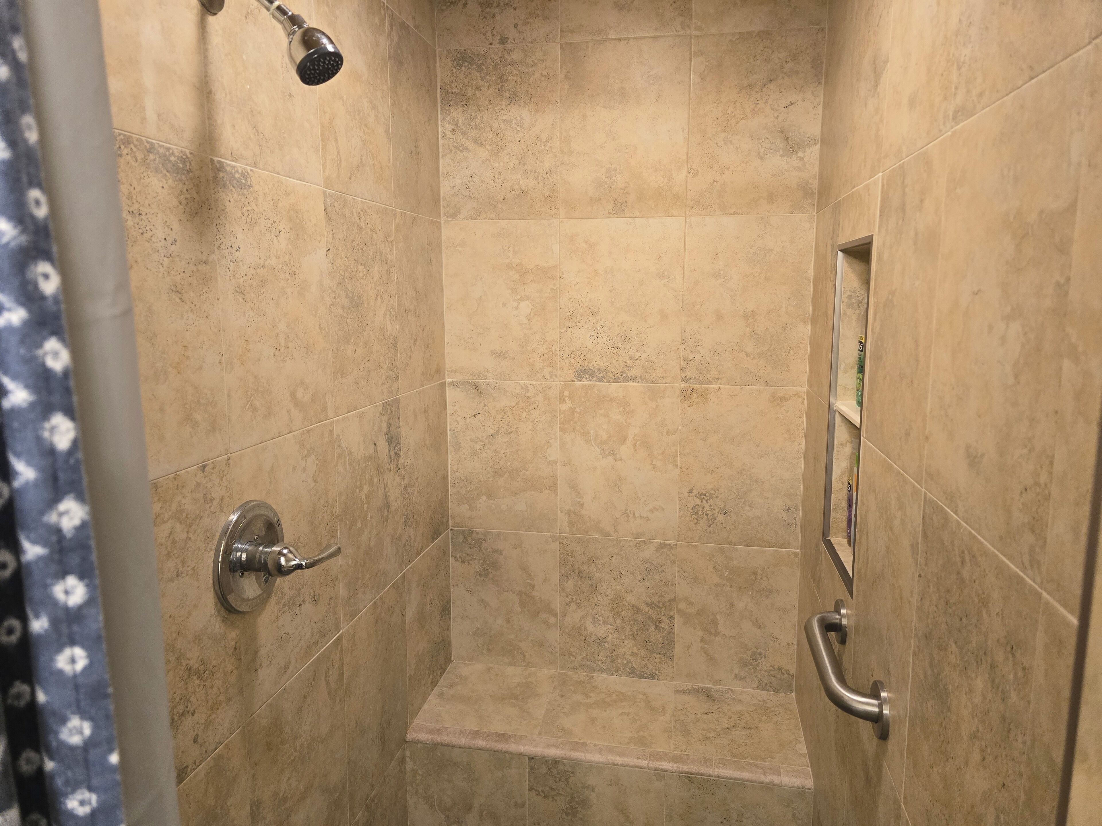 Shower, towels, soap, shampoo