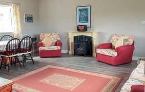 Kamin, DVD-Player, Bücher