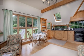 The well-equipped and spacious kitchen area - Branscombe Lodge is nestled in a serene wooded valley (Branscombe)