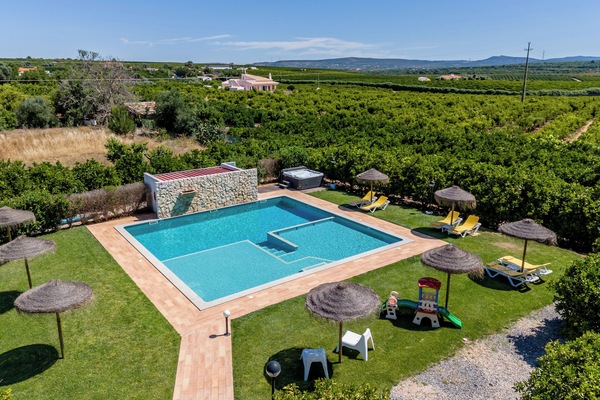 Outdoor pool, pool umbrellas, pool loungers