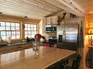 Fridge, microwave, oven, stovetop - Private Cozy Charming 4-bedroom home in Bartlett with AC, WiFi on a small pond (Bartlett)