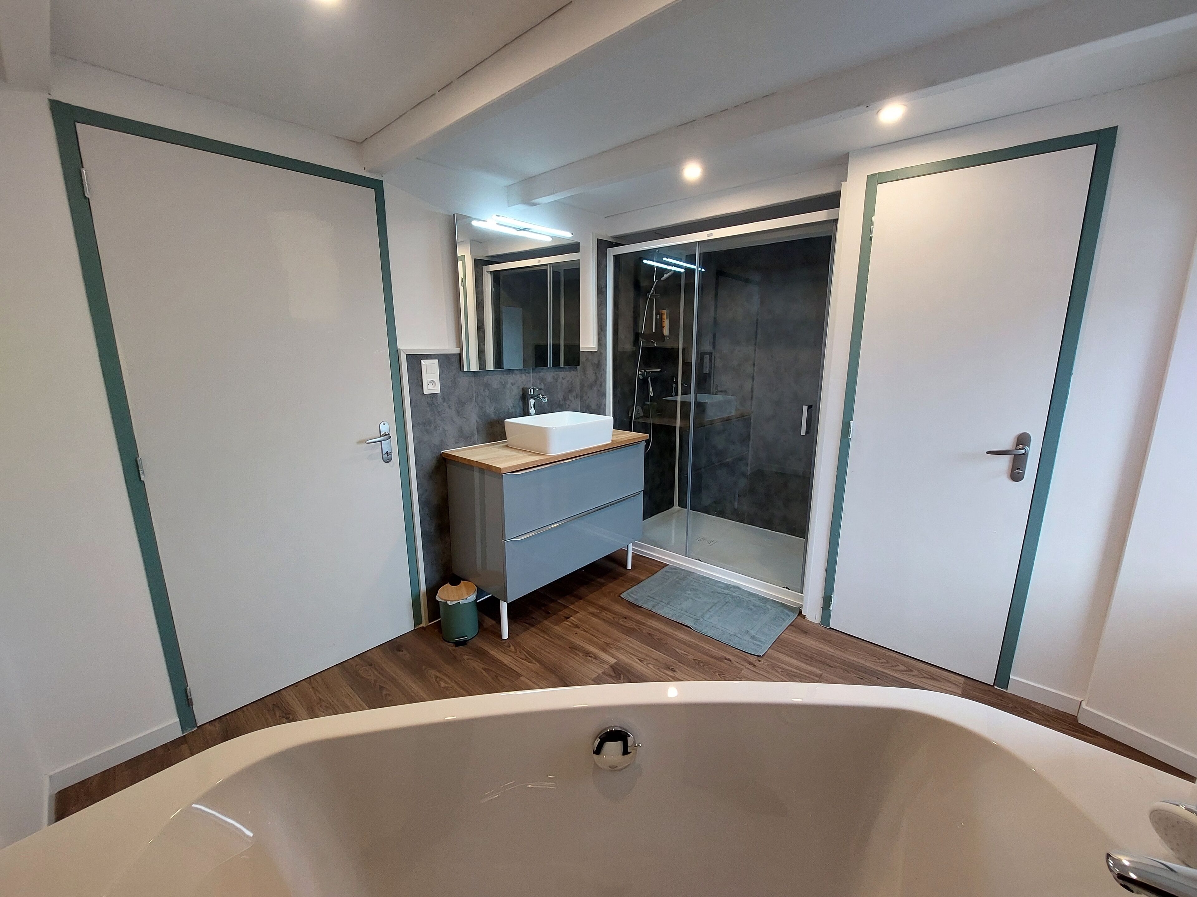 Douche, séchoir à cheveux, savon, papier de toilette