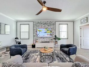 TV, foosball, stereo