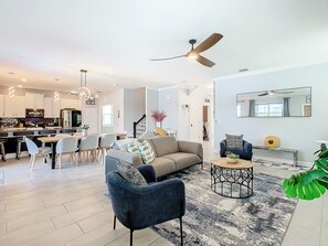 TV, foosball, stereo