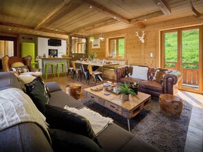 Télévision, cheminée, chaîne hi-fi