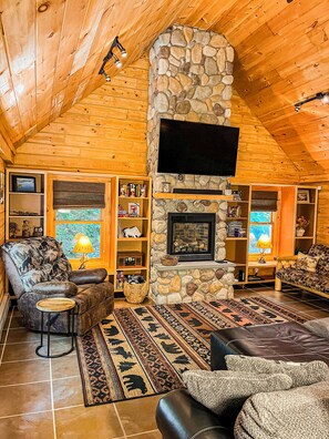 Smart TV, fireplace, video games, books