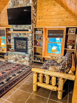 Smart TV, fireplace, video games, books