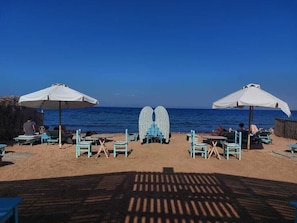 Private beach, beach bar