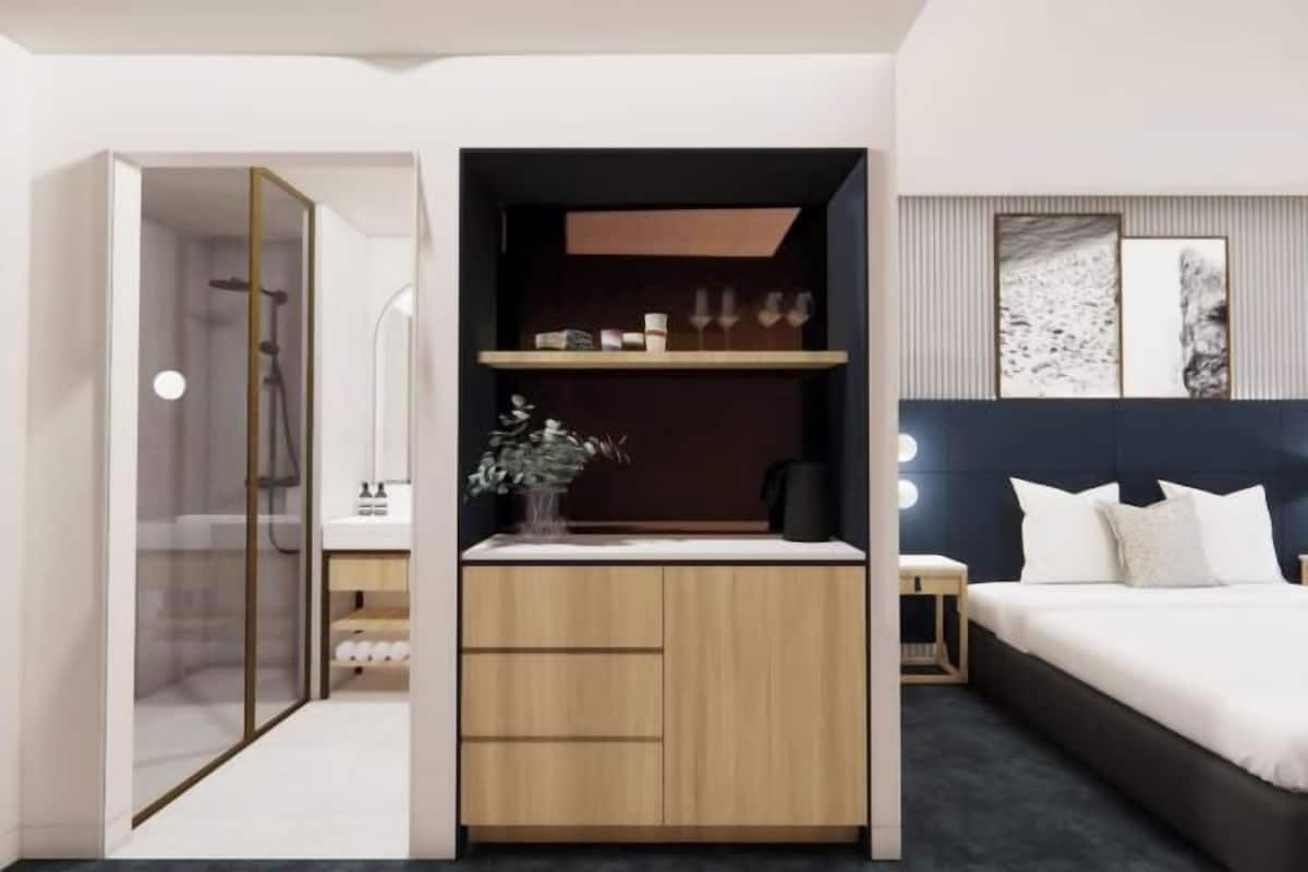 1 slaapkamer, een kluis op de kamer, verduisterende gordijnen