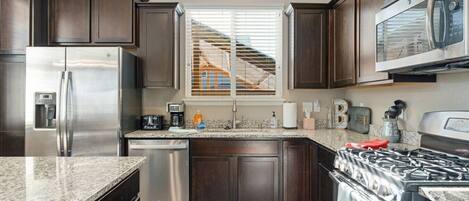 Fridge, microwave, dishwasher, coffee/tea maker