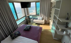 2 bedrooms, blackout curtains, soundproofing, iron/ironing board