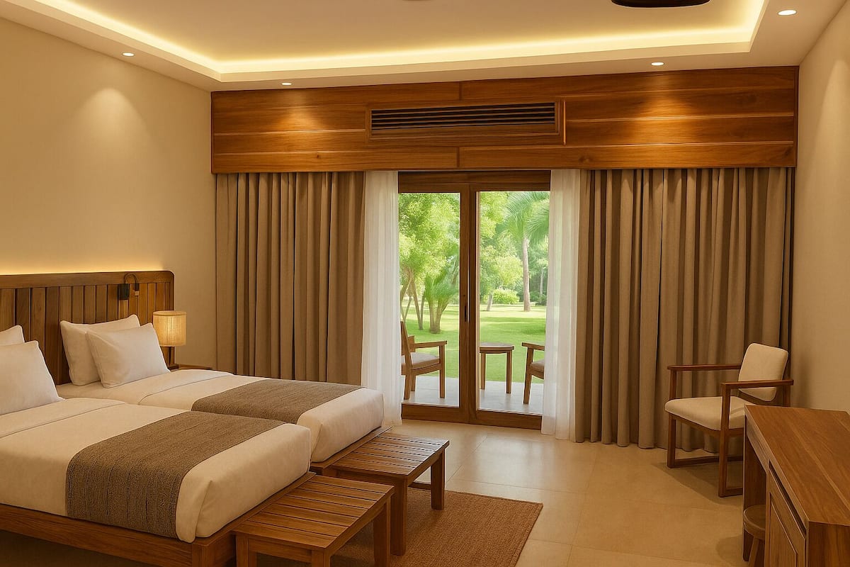 Deluxe Room, Garden View (King or Twin Bed) | Minibar, in-room safe, iron/ironing board (on request), bed sheets