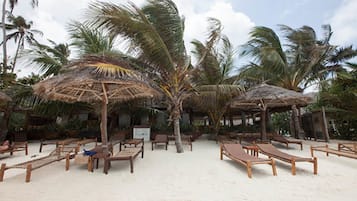 Private beach, white sand, beach towels
