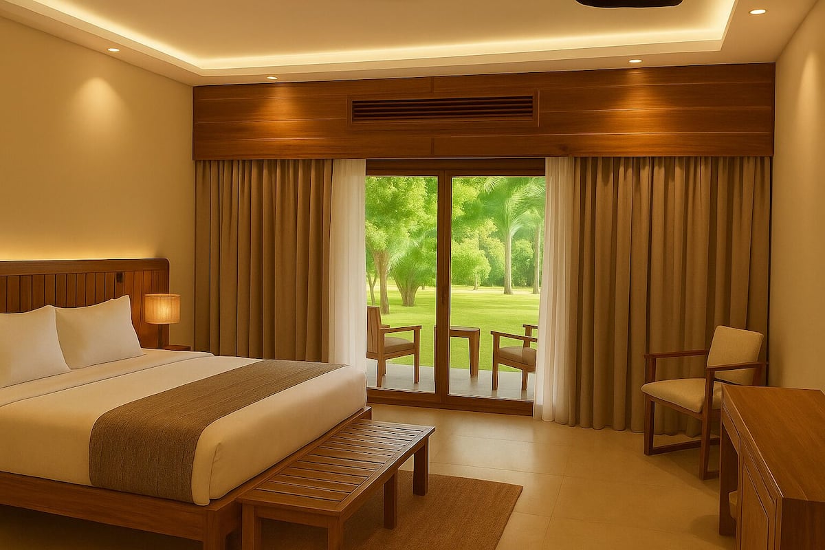 Deluxe Room, Garden View (Family - King and Twin Bed) | Minibar, in-room safe, iron/ironing board (on request), bed sheets