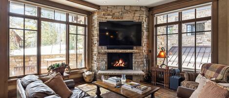 Televisor intel·ligent, llar de foc i llibres