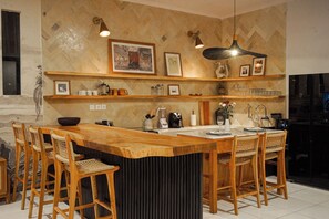 Comfort Villa, 3 Bedrooms, Pool View, Poolside | Private kitchen | Shared fridge, microwave, electric kettle - Villa La Familia Dua (Canggu)