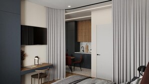 Standard-Studio, Blick auf den Innenhof | Schreibtisch, laptopgeeigneter Arbeitsplatz, Bügeleisen/Bügelbrett