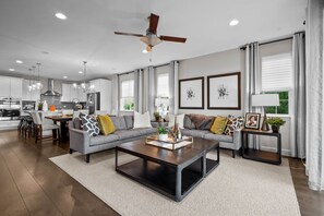 Smart TV, chimenea, estéreo