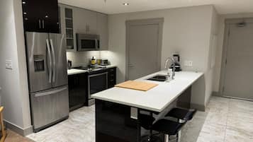 Frigorífico, microondas, horno y placa de cocina