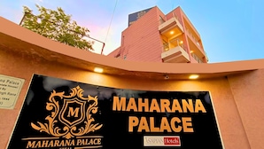 The entrance sign of Maharana Palace with a prominent logo and the name 'MAHARANA PALACE' in large letters. - Maharana Palace by Asapian Hotels (Amer)