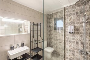 Ducha, secador de pelo, toallas y champú