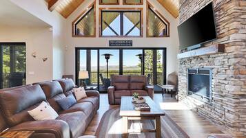 Smart TV, fireplace, foosball, table tennis