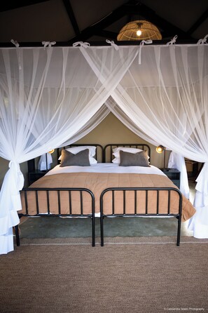 1 bedroom, bed sheets - Galamuka Adventures  (Lower Zambezi National Park)
