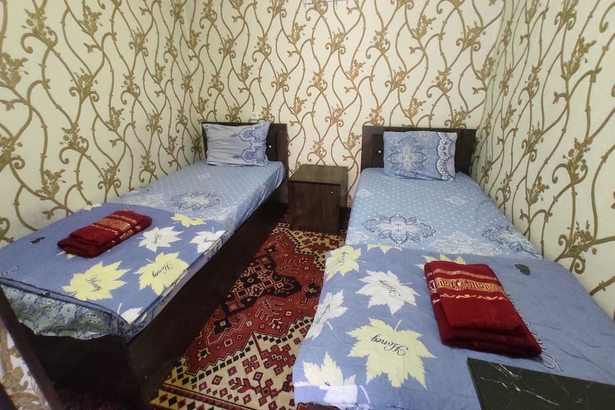 Basic Double or Twin Room | Peralatan tempat tidur hipoalergenik, gebar bulu kapas, meja 