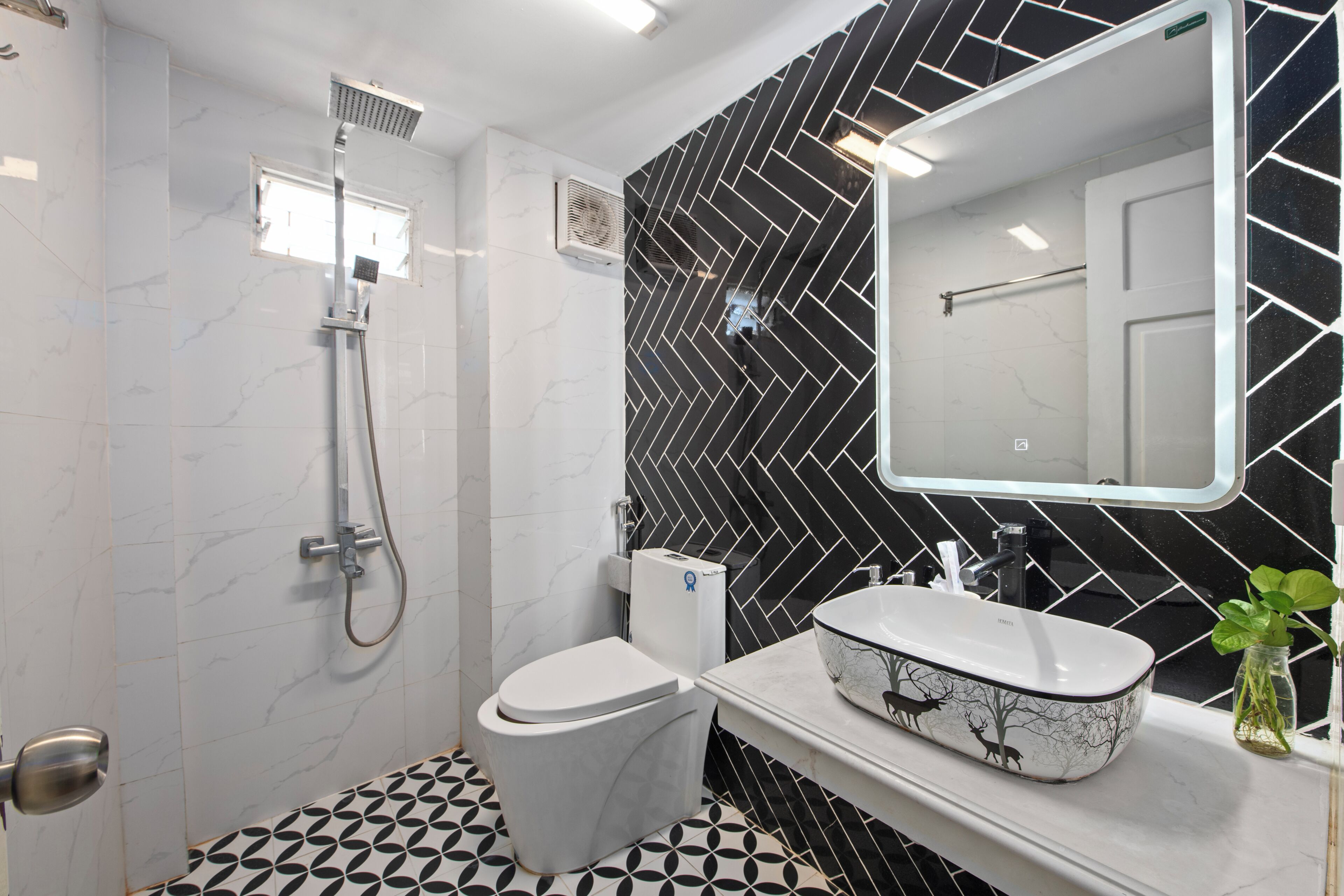 Shower, hair dryer, slippers, bidet