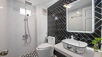 Shower, hair dryer, slippers, bidet