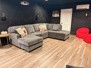 Smart TV, fireplace, table football, ping pong