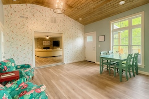 Smart TV, fireplace, table football, ping pong