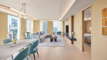 Premium bedding, down comforters, pillowtop beds, minibar