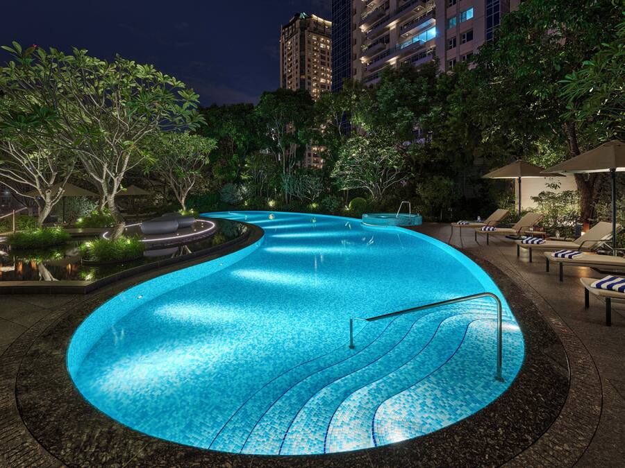 Outdoor pool, open 7:00 AM to 8:00 PM, pool umbrellas, pool loungers