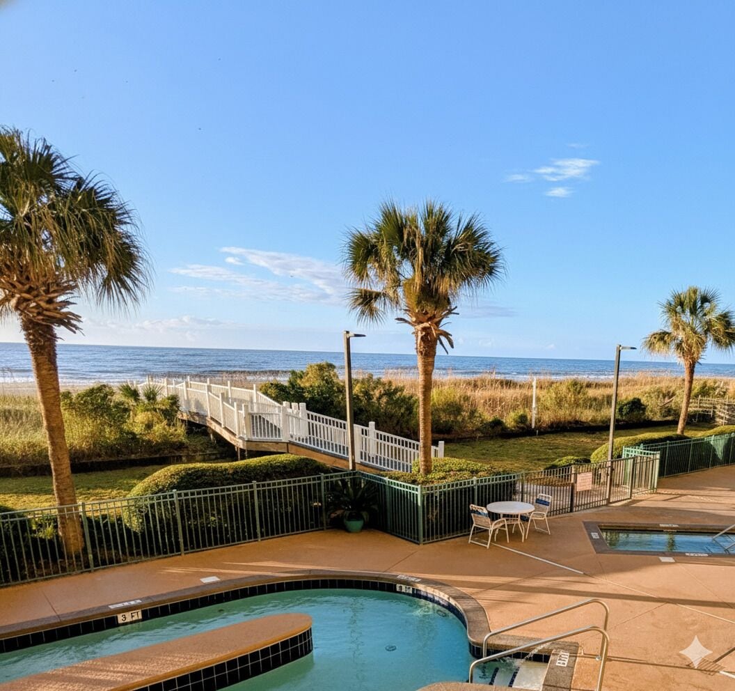 Private Beach walk to the beach from the pool deck. Lazy river, hot tub, pool.