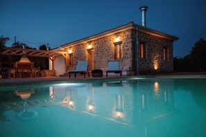 Pool - Villa Nevas (5000sqm plot with Private Stone House with Pool and Amazing Seaview) (Loutsa)