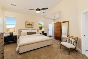4 bedrooms, desk, iron/ironing board, travel cot