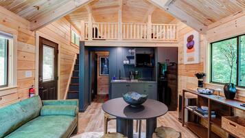 TV connectée, cheminée, livres