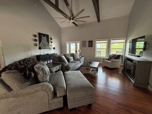 Smart TV, fireplace, video games, table football