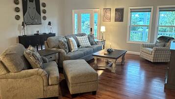 Smart TV, fireplace, video games, foosball