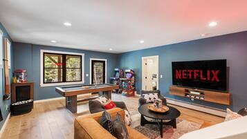 Smart TV, fireplace, video games