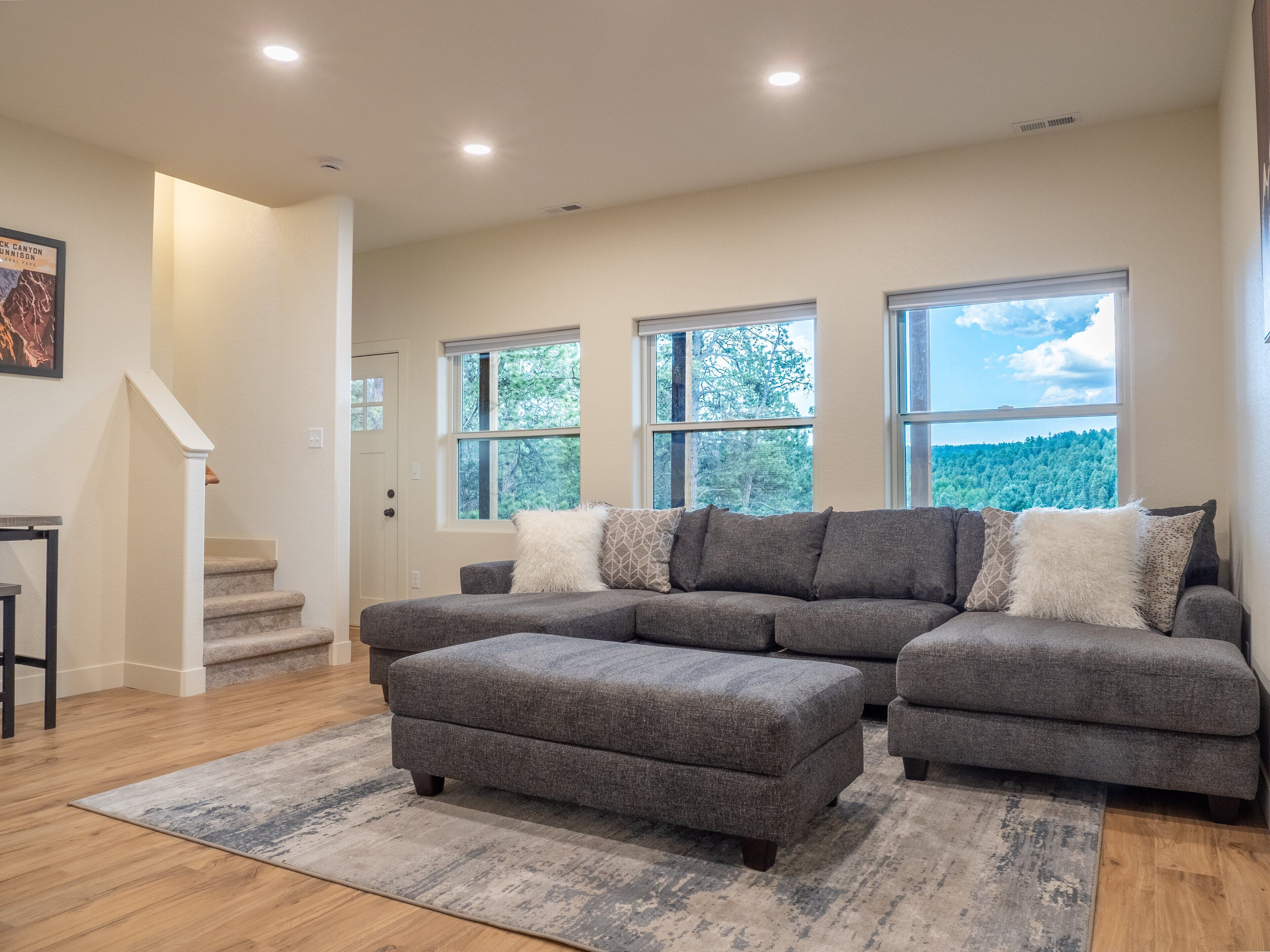 Smart TV, fireplace, DVD player, foosball