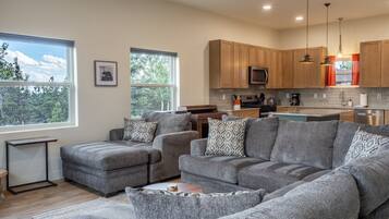 Smart TV, fireplace, DVD player, foosball