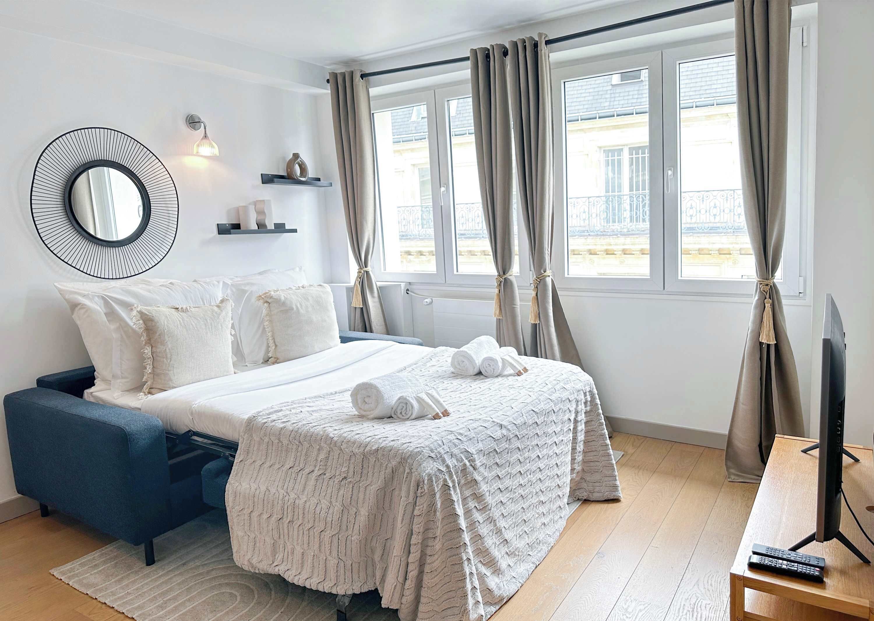 1 bedroom, desk, iron/ironing board, travel crib