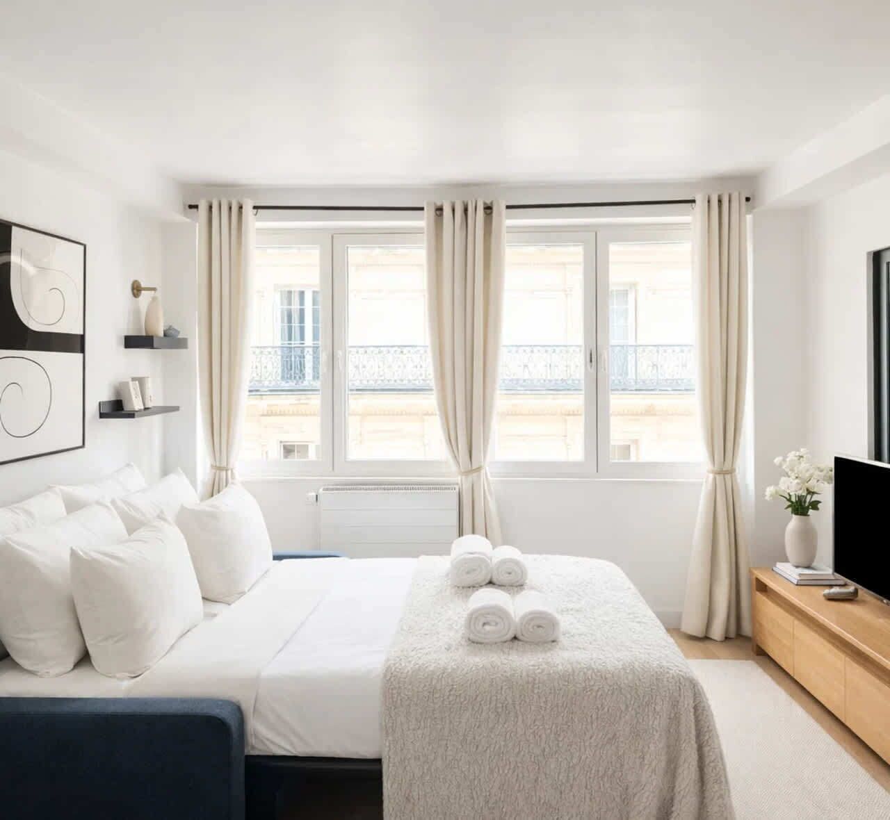 1 bedroom, desk, iron/ironing board, travel crib