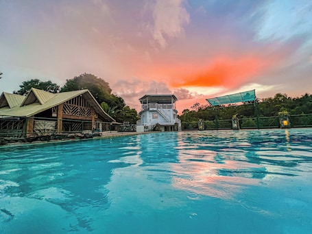 Outdoor pool, sun loungers