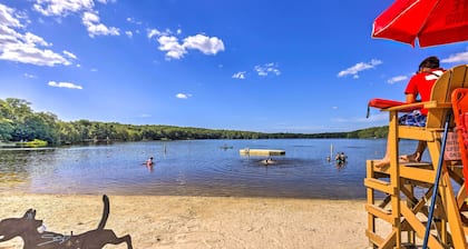 Deck, Fire Pit & Beach Access: Big Bass Lake Home