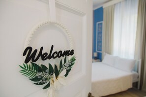 Deluxe Double or Twin Room, 1 Queen Bed, Kitchen, Courtyard View | Egyptian cotton sheets, premium bedding, pillowtop beds - IRIS' Garden Rooms (Corinth)
