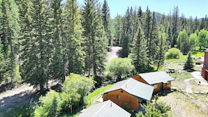 A cabin with a metal roof and wooden walls, surrounded by dense forest and a dirt path. - Fox Creek Cottage located in Panguitch Lake (Panguitch Lake)