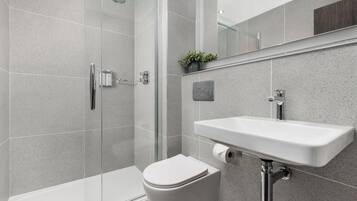 Eco-friendly toiletries, hair dryer, towels, soap